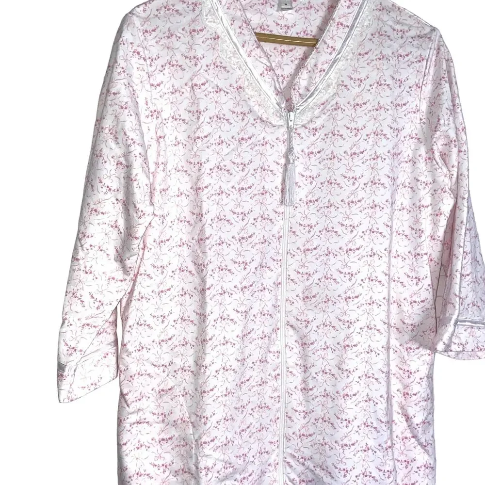 Miss Elaine Gown Women Size Medium Zipper Front Cotton Floral !